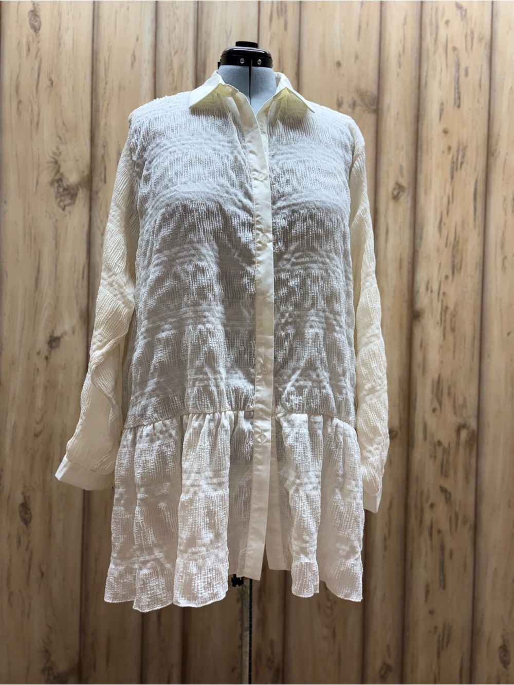 Southern Grace Cream Textured Button-Front Tunic